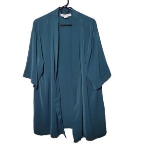 Birdy Grey Teal Blue Kimono Robe Duster Jacket XS S Romantic Lounge Holiday